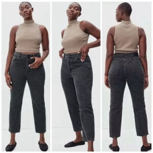 Everlane Curvy 90s Cheeky Straight Leg Ankle Jeans Black Wash Slim High Rise 28